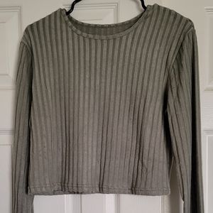 Matcha Ribbed Crew Neck Long Sleeve Top